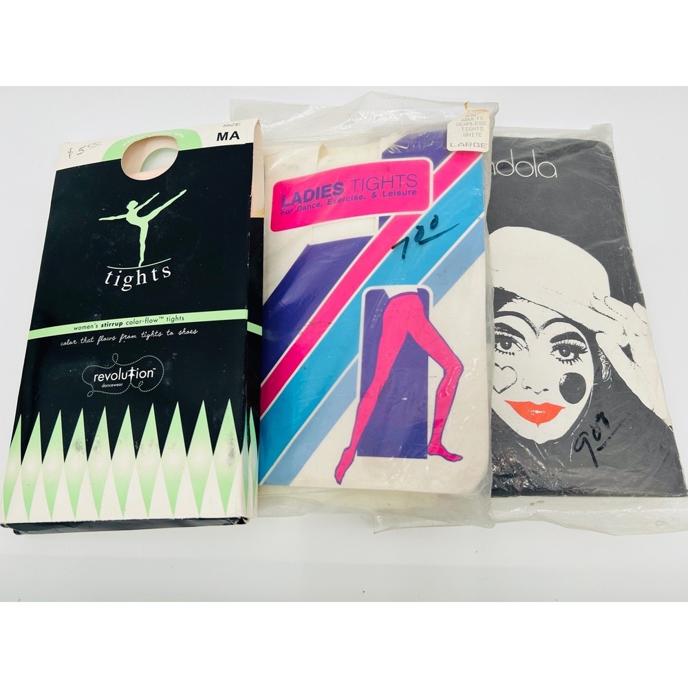 Vintage Tights White Tan Pink Medium Large Women's